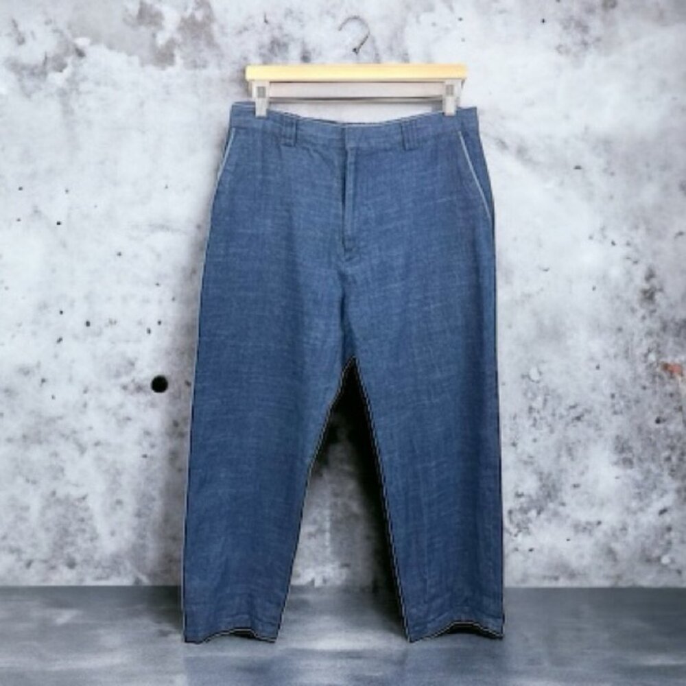 OAK + FORT Dark Chambray 100% Cotton Twill Trousers Size L